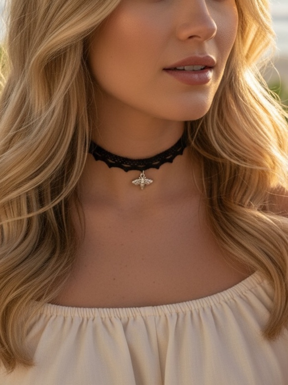 Lace Choker with Bee Pendant